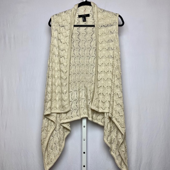 Forever 21 Womenʻs Cream Sleeveless Open Knit Draped Cardigan Vest Medium - Picture 1 of 8